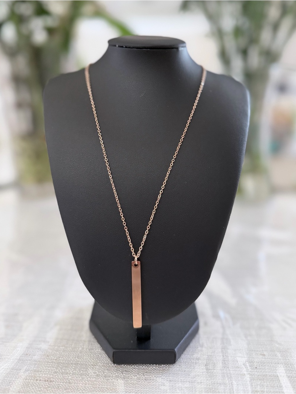 Plunder Rose Gold Slim Bar Necklace
